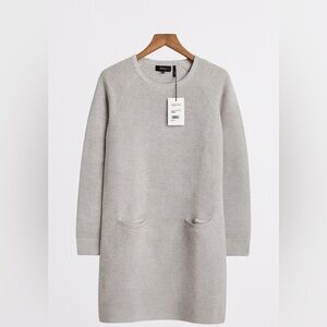 Theory Noble Wool Sweater Dress MistyGray Pockets NWT Luxe structured Lagenlook